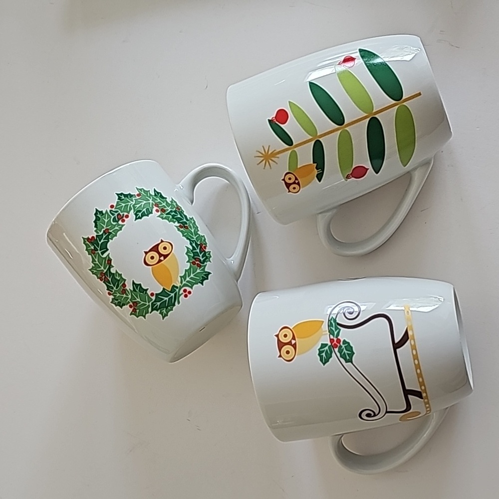 Rachael Ray "Holiday Hoot" Owl Mugs, S/3